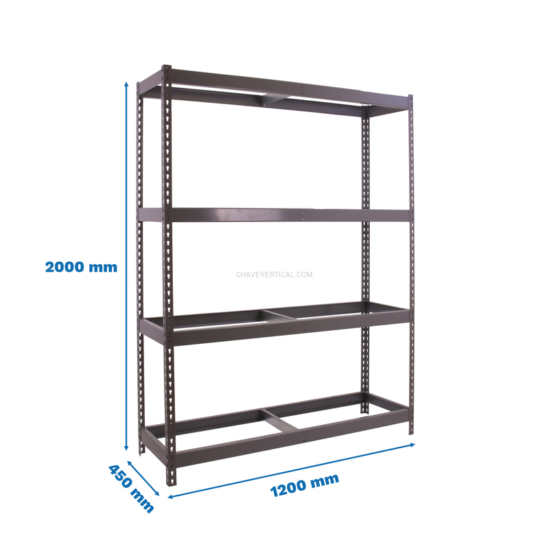 Estante Metálica ECOFORTE 1204-4 Cinzento - 2000 x 1200 x 450 mm