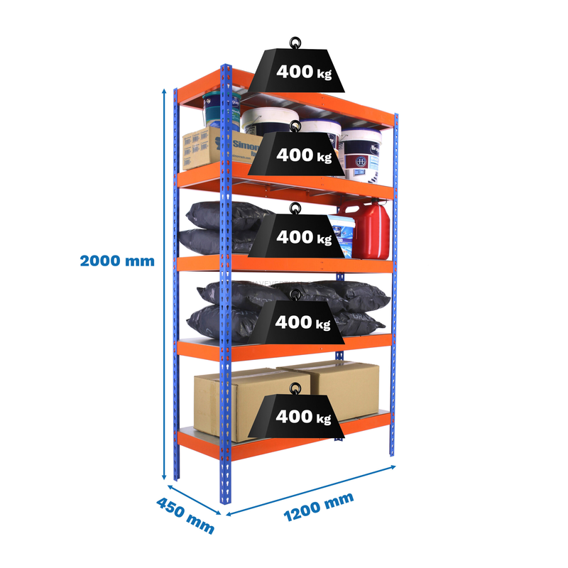Estante Metálica ECOFORTE 1204-5 AZUL/Laranja - 2000 x 1200 x 450 mm