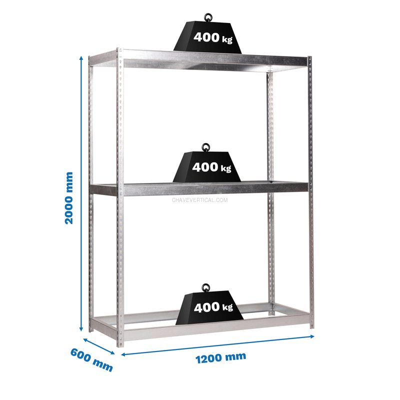 Estante Metálica ECOFORTE 1206-3 Galvanizado - 2000 x 1200 x 600 mm
