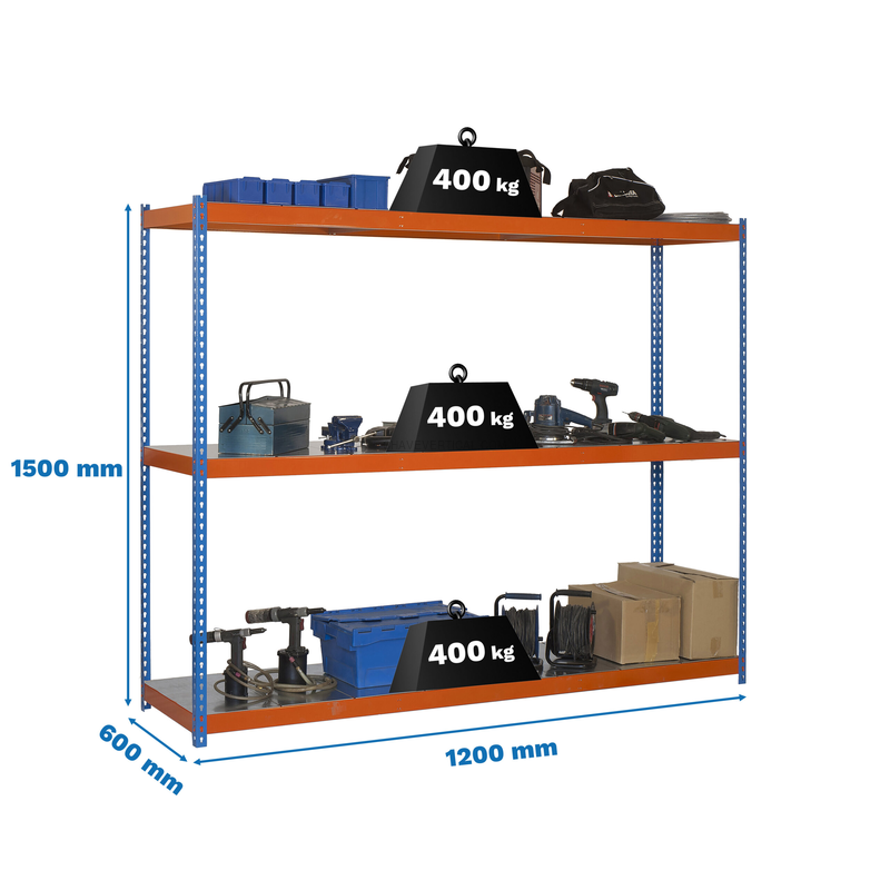 Estante Metálica ECOFORTE 1206-3 METAL 1500 AZUL/Laranja/Galvanizado - 1500 x 1200 x 600 mm