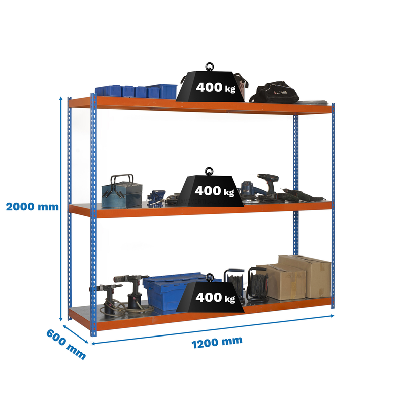 Estante Metálica ECOFORTE 1206-3 METAL AZUL/Laranja/Galvanizado - 2000 x 1200 x 600 mm