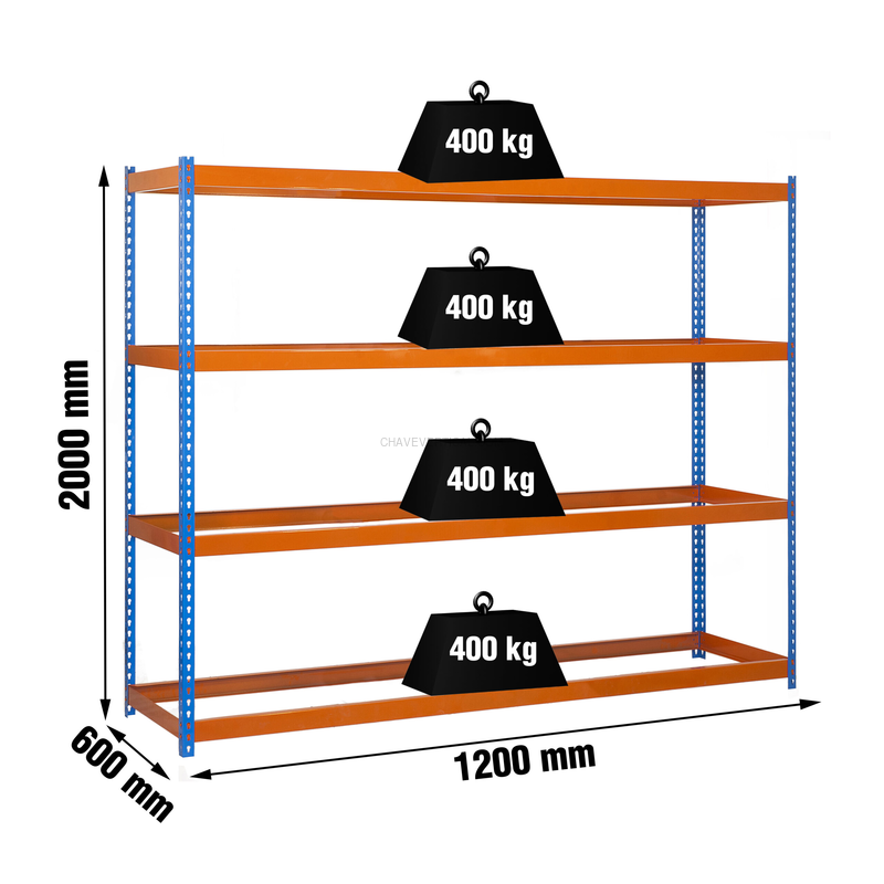 Estante Metálica ECOFORTE 1206-4 AZUL/Laranja - 2000 x 1200 x 600 mm