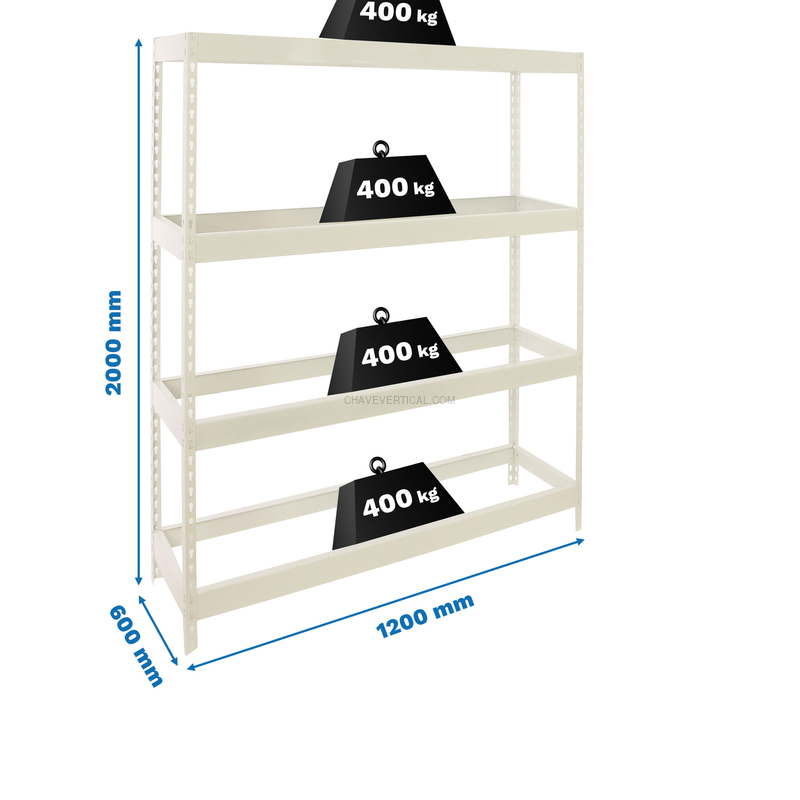 Estante Metálica ECOFORTE 1206-4 Branco - 2000 x 1200 x 600 mm