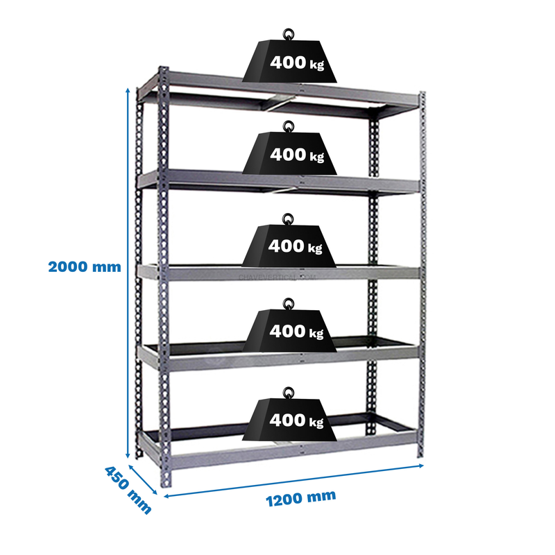 Estante Metálica ECOFORTE 1206-5 Galvanizado - 2000 x 1200 x 600 mm