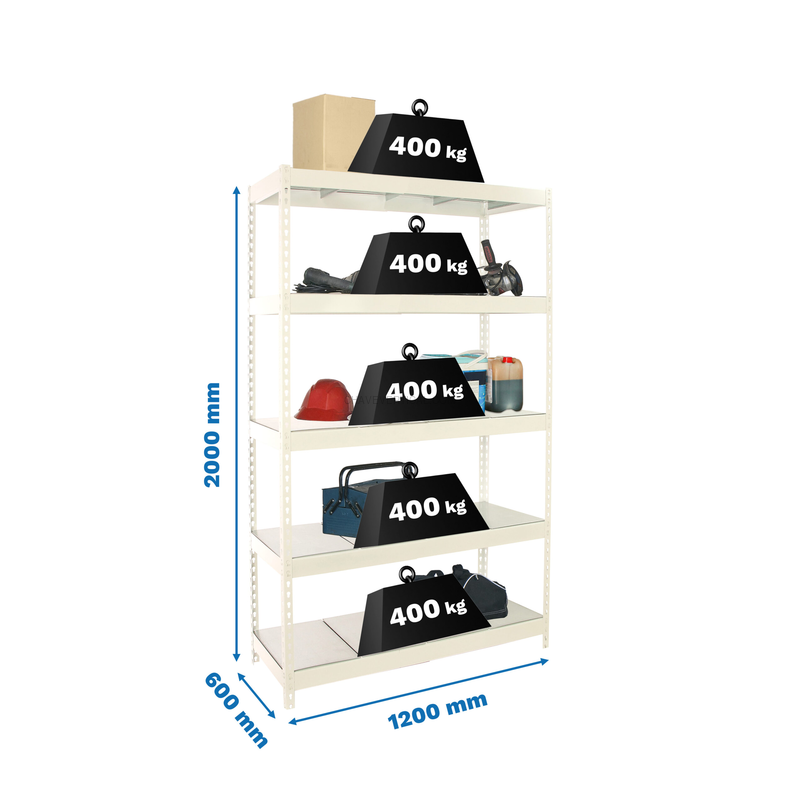 Estante Metálica ECOFORTE 1206-5 METAL Branco/Galvanizado - 2000 x 1200 x 600 mm