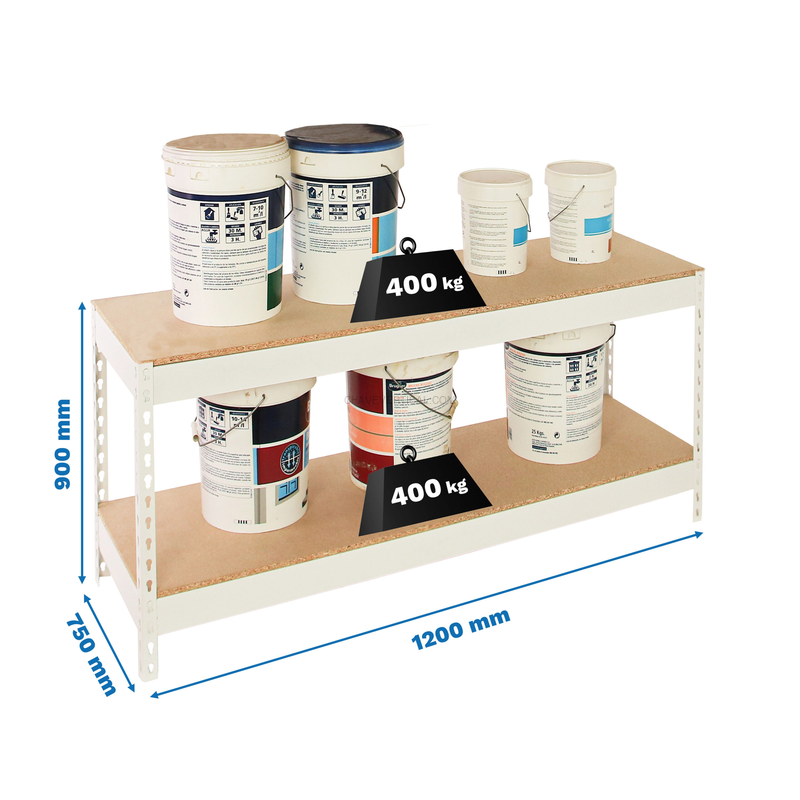 Estante Metálica ECOFORTE 1207-2 Aglomerado 900 Branco/Madeira - 900 x 1200 x 750 mm