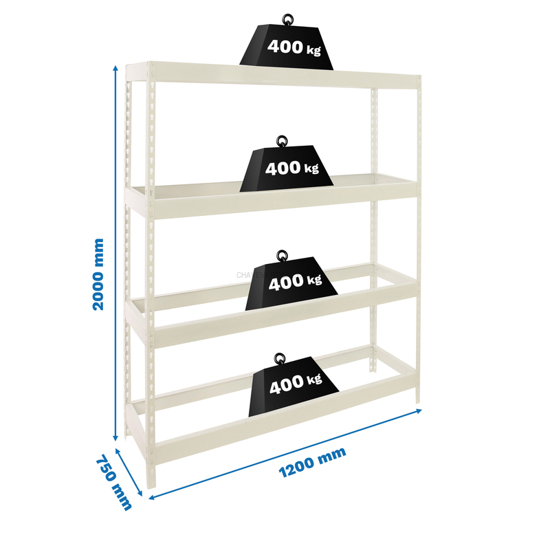 Estante Metálica ECOFORTE 1207-4 Branco - 2000 x 1200 x 750 mm