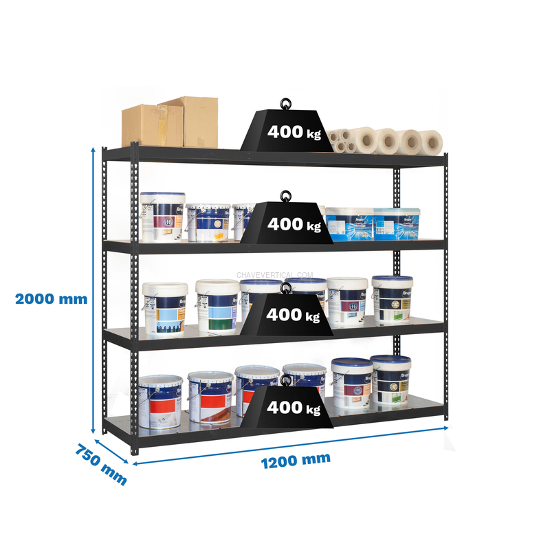 Estante Metálica ECOFORTE 1207-4 METAL Antracite/Galvanizado - 2000 x 1200 x 750 mm