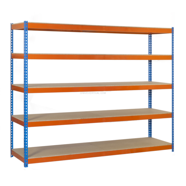 Estante Metálica ECOFORTE 1207-5 Aglomerado 2500 Azul/Laranja/Madeira - 2500 x 1200 x 750 mm