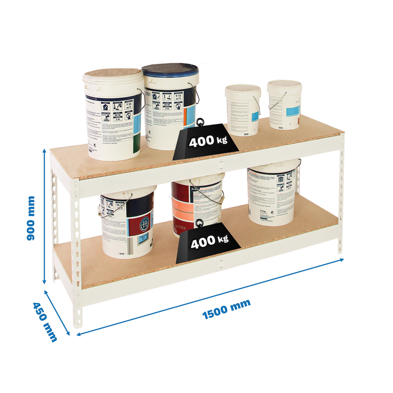 Estante Metálica ECOFORTE 1504-2 Aglomerado 900 Branco/Madeira - 900 x 1500 x 450 mm