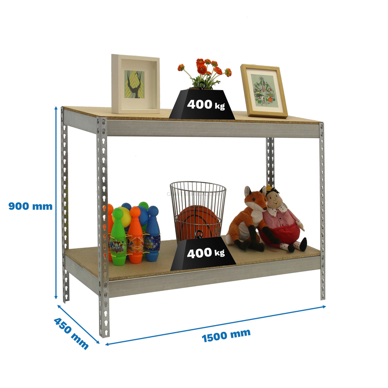 Estante Metálica ECOFORTE 1504-2 Aglomerado 900 Galvanizado/Madeira - 900 x 1500 x 450 mm