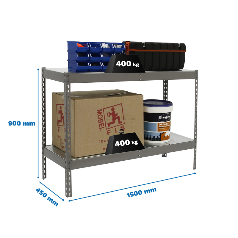 Estante Metálica ECOFORTE 1504-2 METAL 900 Cinzento/Galvanizado - 900 x 1500 x 450 mm