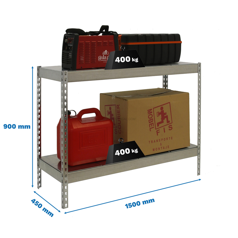 Estante Metálica ECOFORTE 1504-2 METAL 900 Galvanizado/Galvanizado - 900 x 1500 x 450 mm