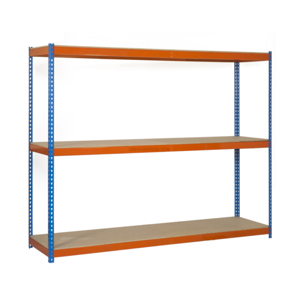 Estante Metálica ECOFORTE 1504-3 Aglomerado 1500 Azul/Laranja/Madeira - 1500 x 1500 x 450 mm