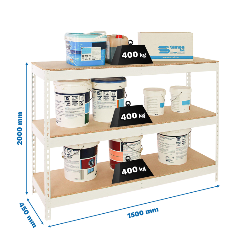 Estante Metálica ECOFORTE 1504-3 Aglomerado Branco/Madeira - 2000 x 1500 x 450 mm