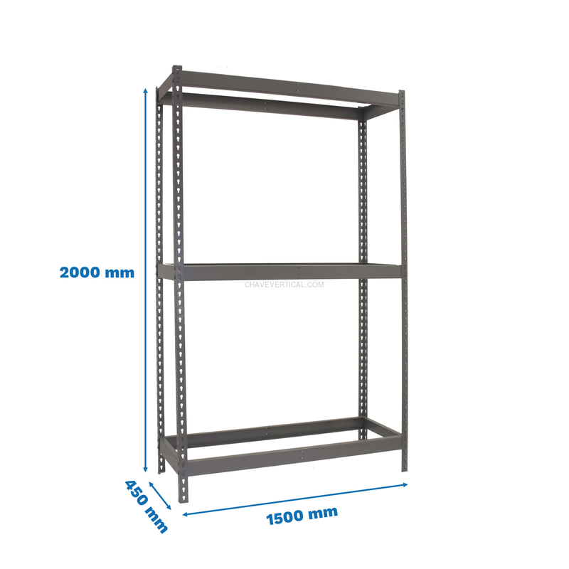 Estante Metálica ECOFORTE 1504-3 Cinzento - 2000 x 1500 x 450 mm