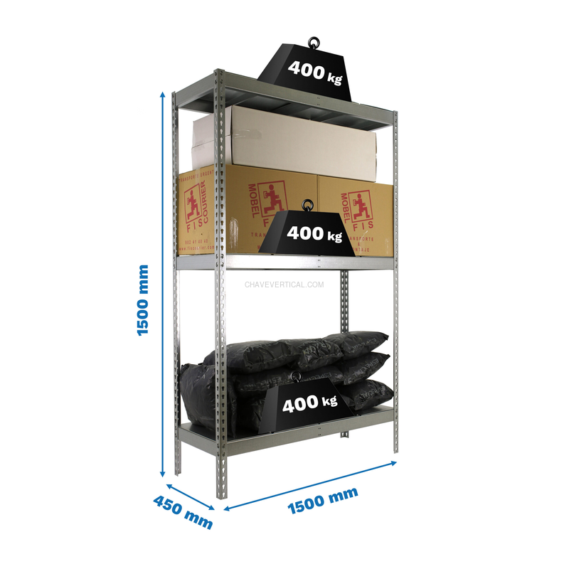 Estante Metálica ECOFORTE 1504-3 METAL 1500 Galvanizado/Galvanizado - 1500 x 1500 x 450 mm