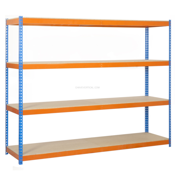 Estante Metálica ECOFORTE 1504-4 Aglomerado Azul/Laranja/Madeira - 2000 x 1500 x 450 mm