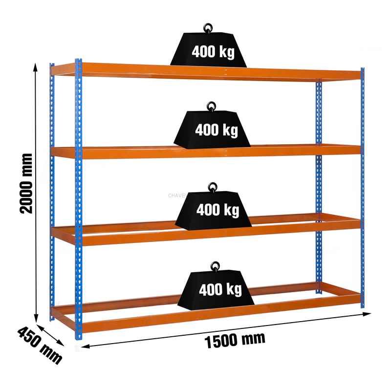 Estante Metálica ECOFORTE 1504-4 AZUL/Laranja - 2000 x 1500 x 450 mm