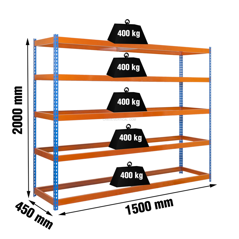 Estante Metálica ECOFORTE 1504-5 AZUL/Laranja - 2000 x 1500 x 450 mm