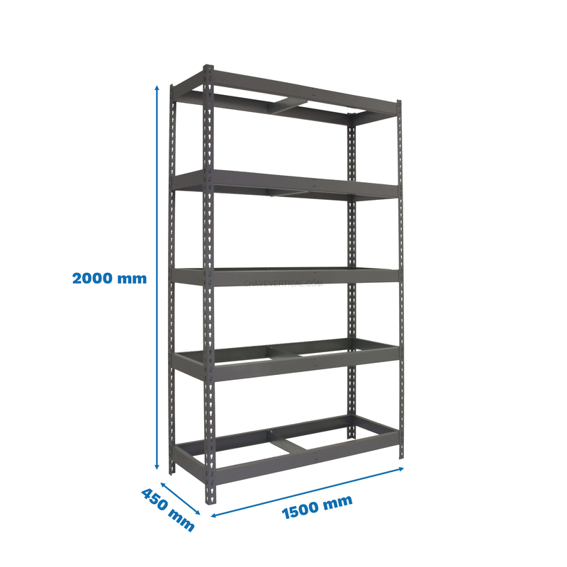 Estante Metálica ECOFORTE 1504-5 Cinzento - 2000 x 1500 x 450 mm