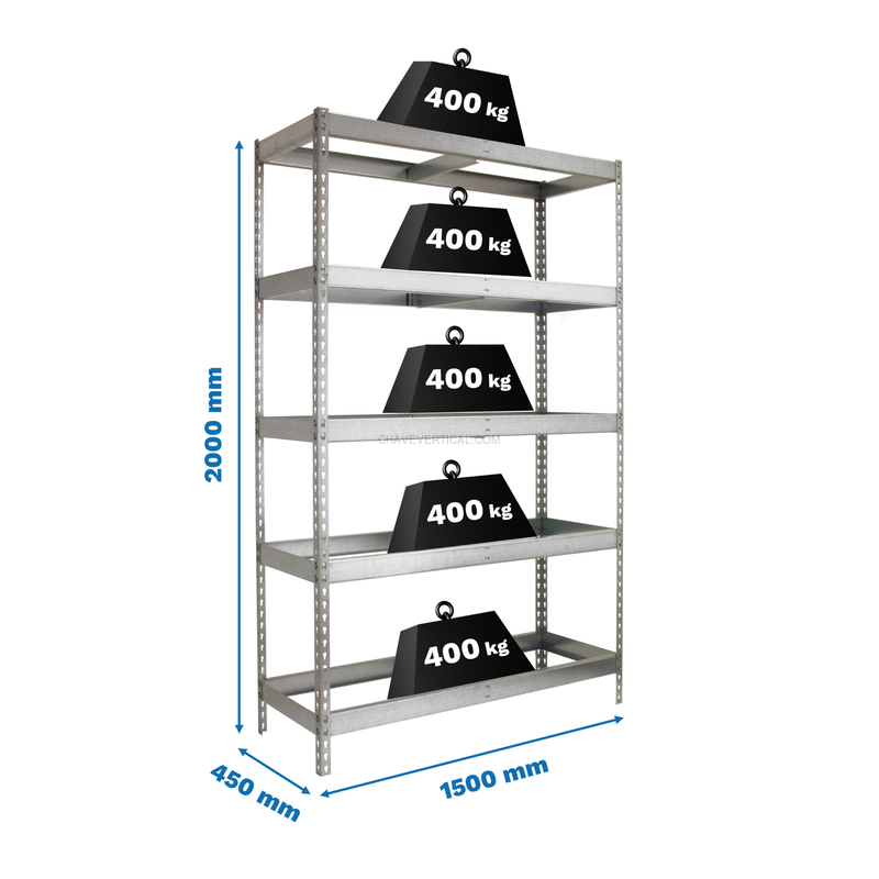 Estante Metálica ECOFORTE 1504-5 Galvanizado - 2000 x 1500 x 450 mm