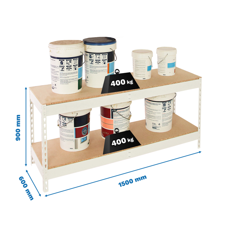 Estante Metálica ECOFORTE 1506-2 Aglomerado 900 Branco/Madeira - 900 x 1500 x 600 mm