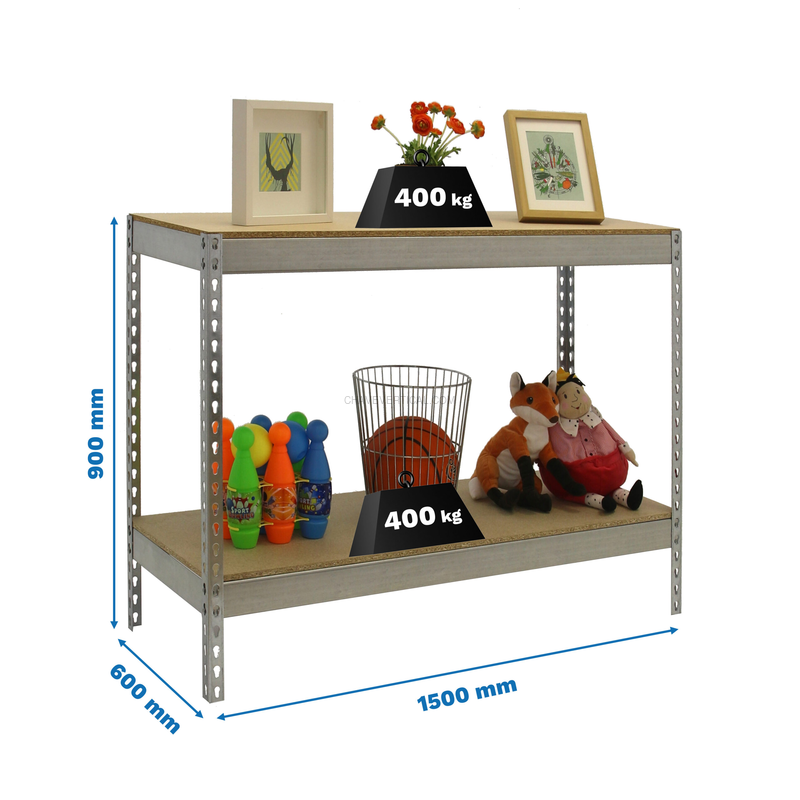 Estante Metálica ECOFORTE 1506-2 Aglomerado 900 Galvanizado/Madeira - 900 x 1500 x 600 mm