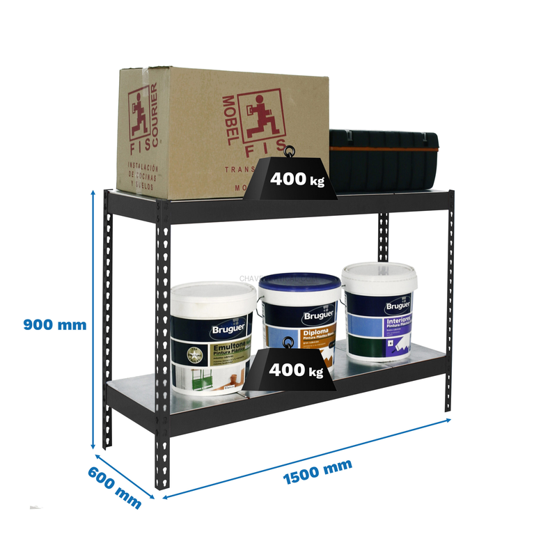 Estante Metálica ECOFORTE 1506-2 METAL 900 Antracite/Galvanizado - 900 x 1500 x 600 mm