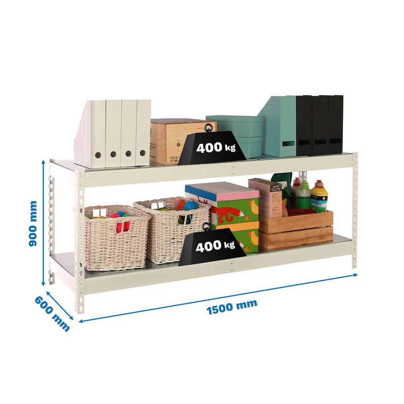 Estante Metálica ECOFORTE 1506-2 METAL 900 Branco/Galvanizado - 900 x 1500 x 600 mm