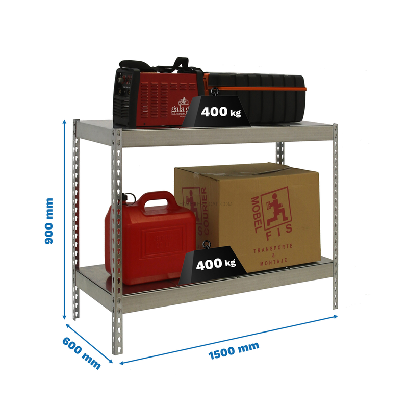 Estante Metálica ECOFORTE 1506-2 METAL 900 Galvanizado/Galvanizado - 900 x 1500 x 600 mm