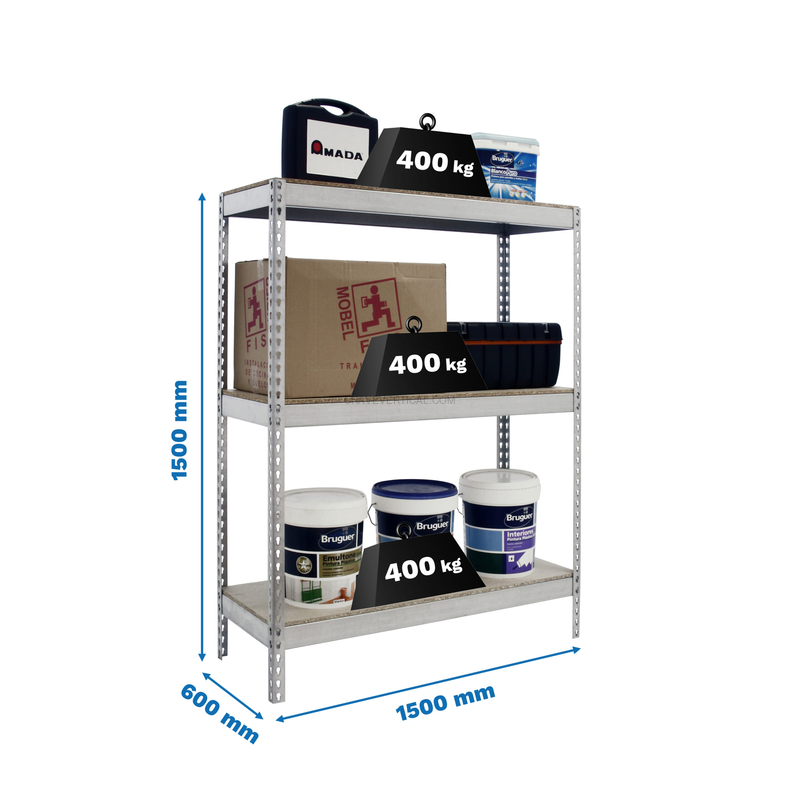 Estante Metálica ECOFORTE 1506-3 Aglomerado 1500 Galvanizado/Madeira - 1500 x 1500 x 600 mm