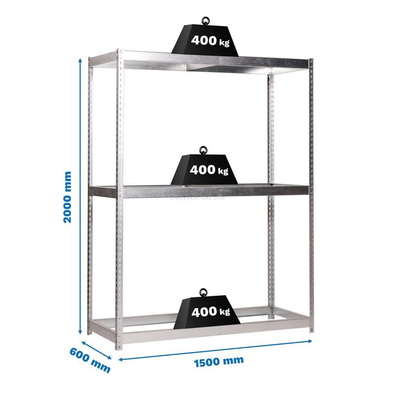 Estante Metálica ECOFORTE 1506-3 Galvanizado - 2000 x 1500 x 600 mm