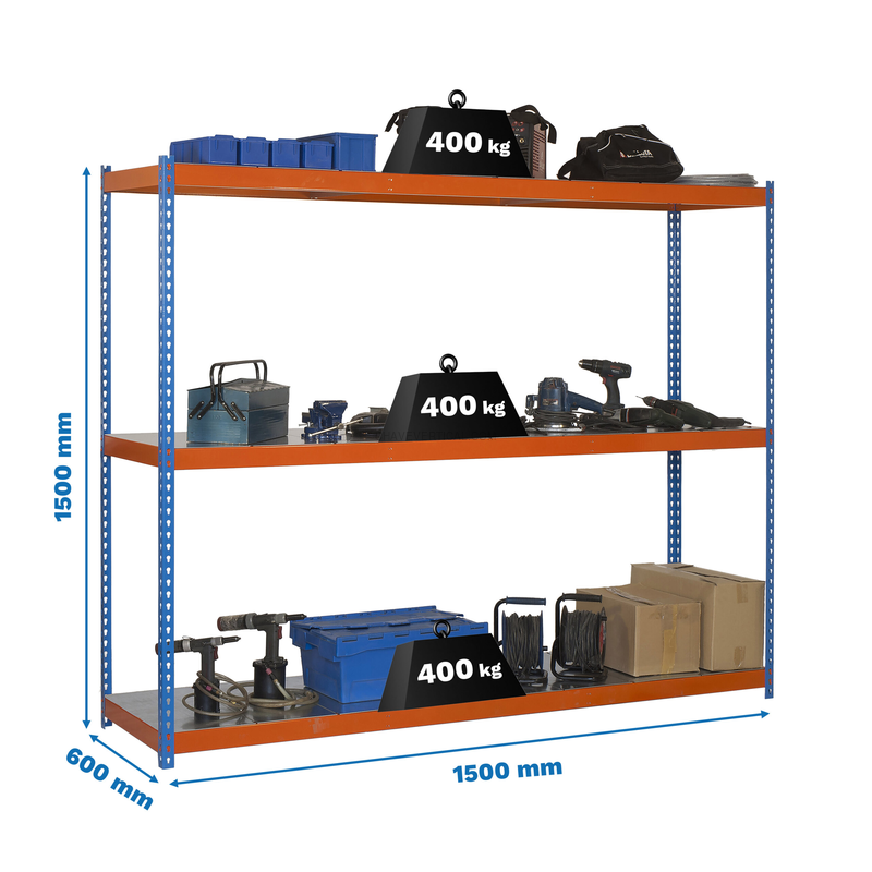 Estante Metálica ECOFORTE 1506-3 METAL 1500 AZUL/Laranja/Galvanizado - 1500 x 1500 x 600 mm