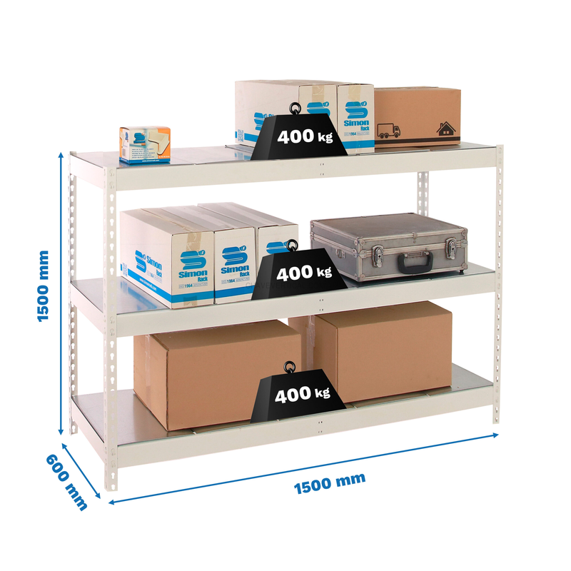 Estante Metálica ECOFORTE 1506-3 METAL 1500 Branco/Galvanizado - 1500 x 1500 x 600 mm
