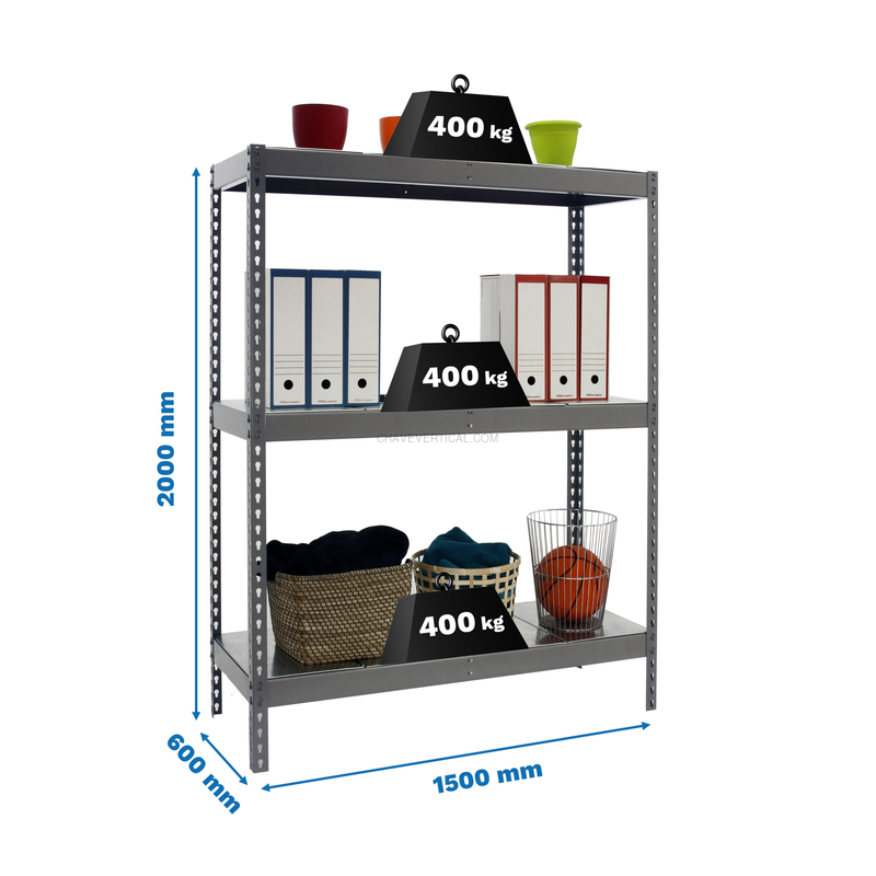 Estante Metálica ECOFORTE 1506-3 METAL Cinzento/Galvanizado - 2000 x 1500 x 600 mm