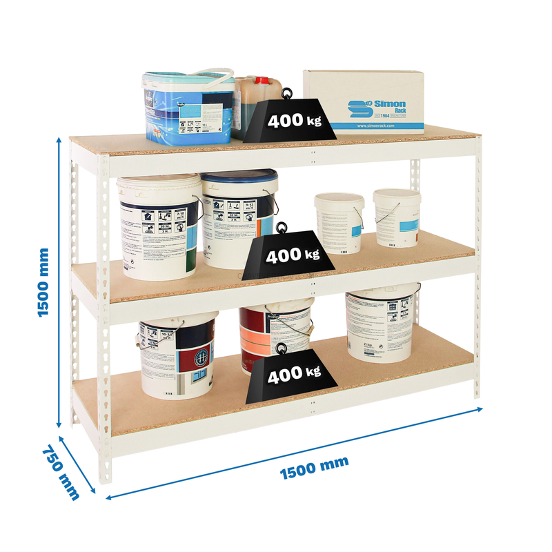Estante Metálica ECOFORTE 1507-3 Aglomerado 1500 Branco/Madeira - 1500 x 1500 x 750 mm