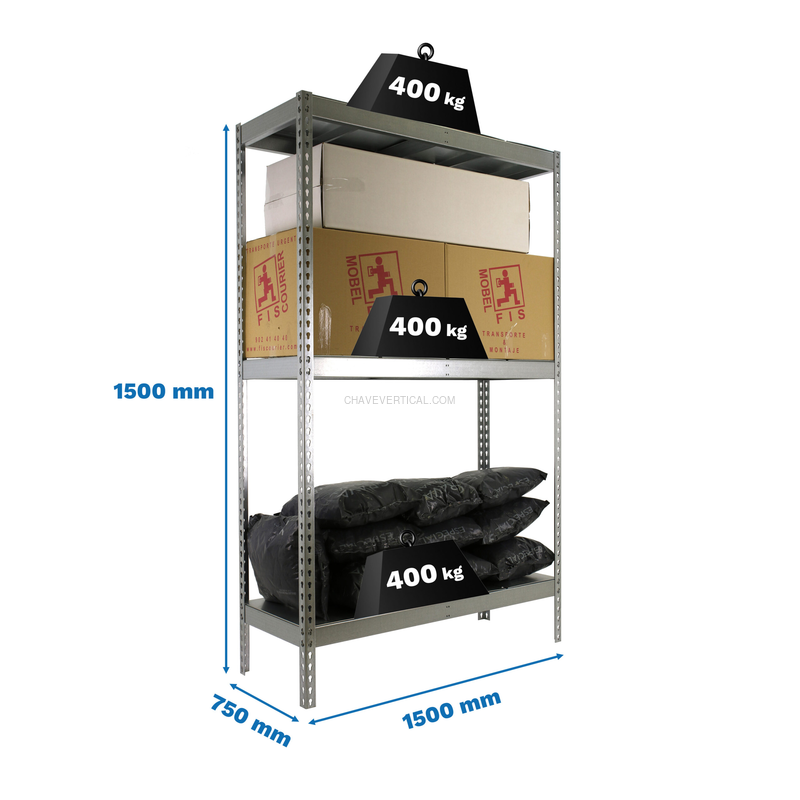 Estante Metálica ECOFORTE 1507-3 METAL 1500 Galvanizado/Galvanizado - 1500 x 1500 x 750 mm