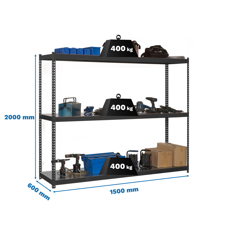 Estante Metálica ECOFORTE 1507-3 METAL Antracite/Galvanizado - 2000 x 1500 x 750 mm
