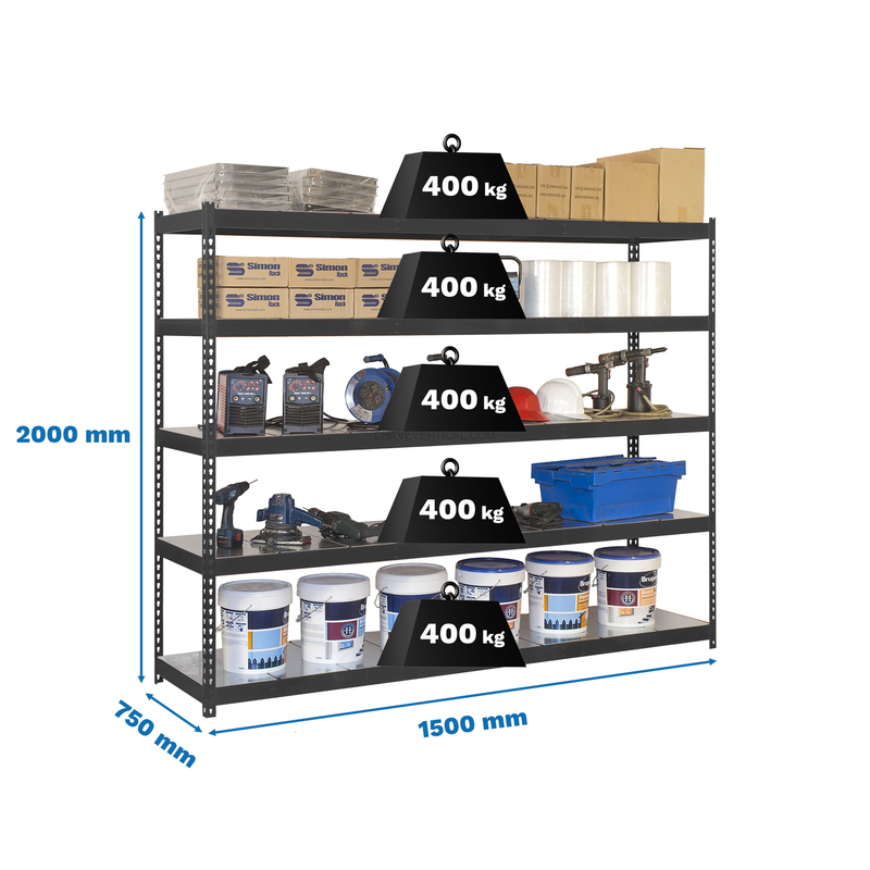 Estante Metálica ECOFORTE 1507-5 METAL Antracite/Galvanizado - 2000 x 1500 x 750 mm