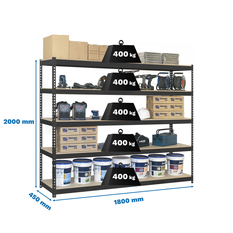 Estante Metálica ECOFORTE 1804-5 Aglomerado Antracite/Madeira - 2000 x 1800 x 450 mm