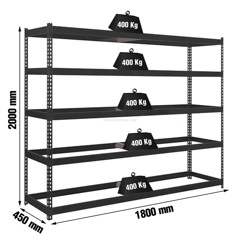 Estante Metálica ECOFORTE 1804-5 Antracite - 2000 x 1800 x 450 mm