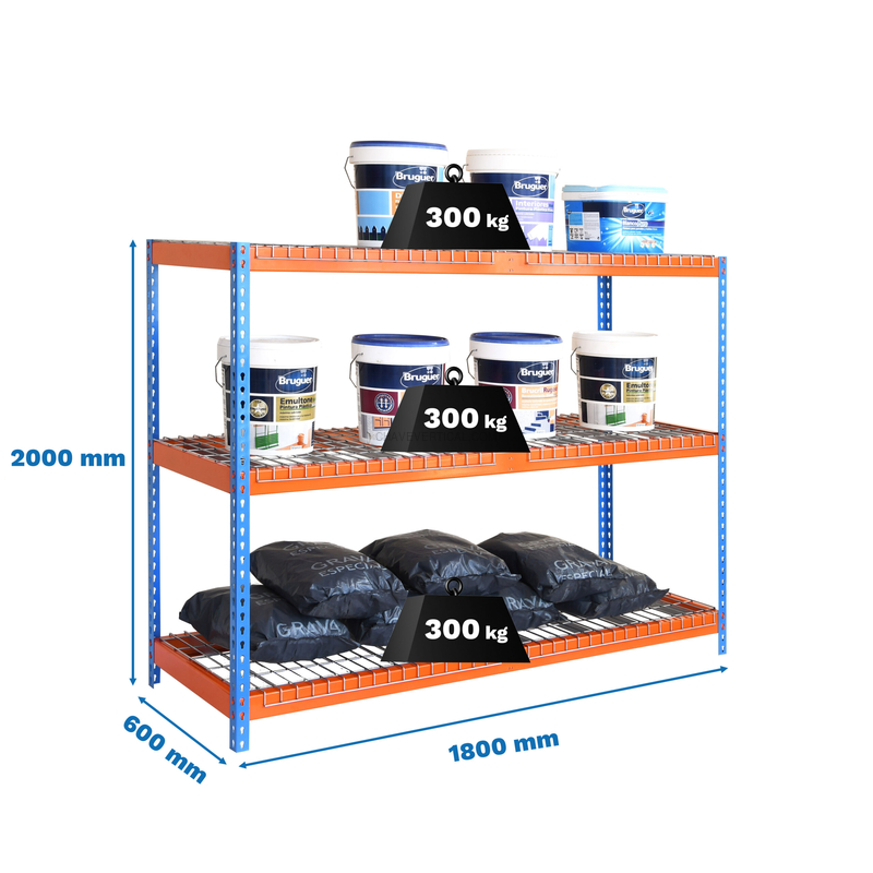 Estante Metálica ECOFORTE 1806-3 REX AZUL/Laranja - 2000 x 1800 x 600 mm