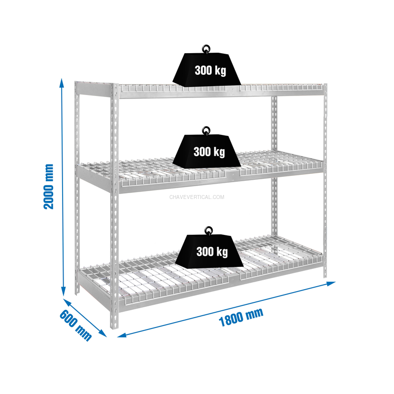 Estante Metálica ECOFORTE 1806-3 REX Galvanizado - 2000 x 1800 x 600 mm