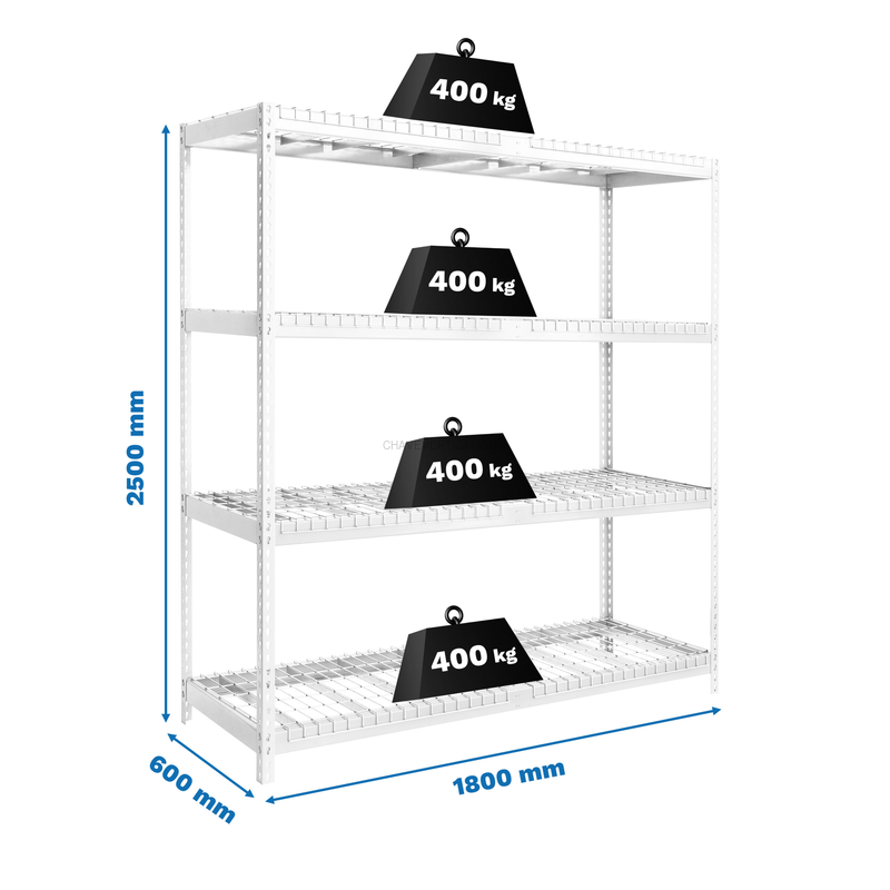 Estante Metálica ECOFORTE 1806-4 2500 REX Branco - 2500 x 1800 x 600 mm