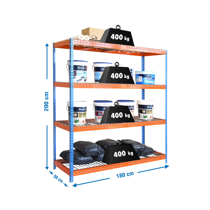 Estante Metálica ECOFORTE 1806-4 REX AZUL/Laranja - 2000 x 1800 x 600 mm