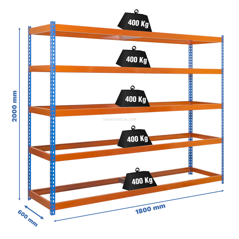 Estante Metálica ECOFORTE 1806-5 AZUL/Laranja - 2000 x 1800 x 600 mm