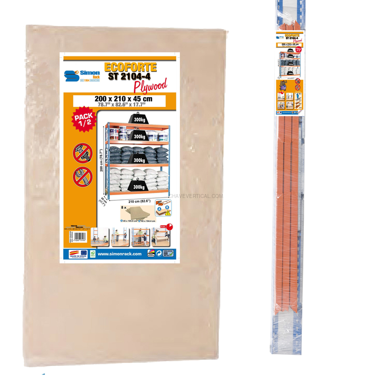 Estante Metálica ECOFORTE 2104-4 Aglomerado Azul/Laranja/Madeira - 2000 x 2100 x 450 mm