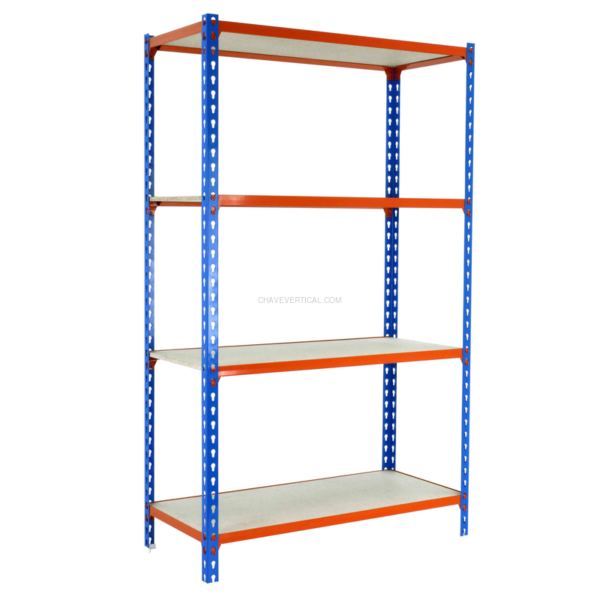 Estante Metálica MADERCLICK 4/300 1500 Azul/Laranja/Madeira - 1500 x 900 x 300 mm