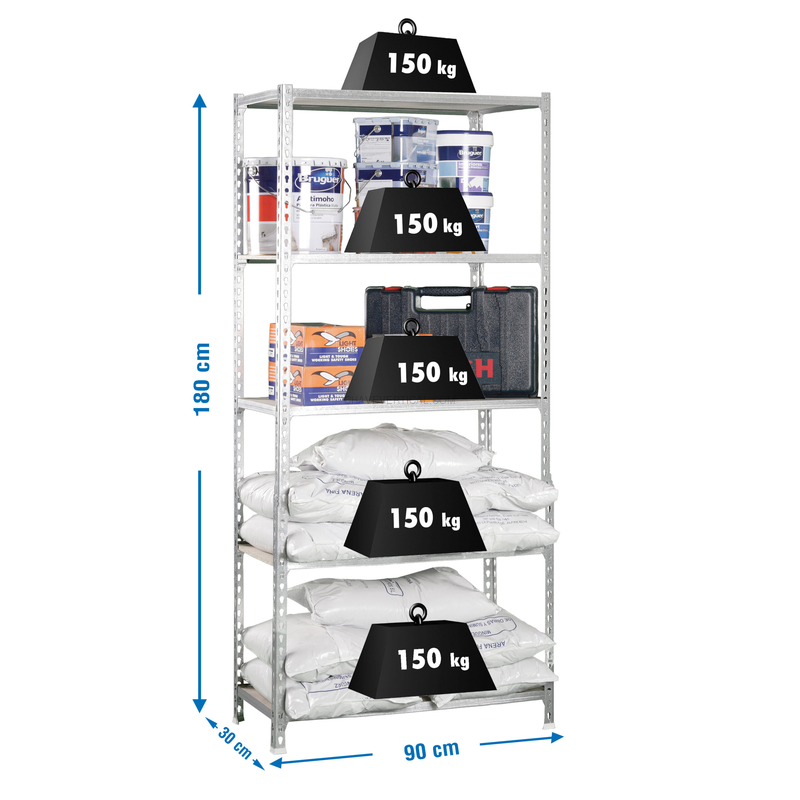 Estante Metálica MADERCLICK 5/300 Galvanizado/Madeira - 1800 x 900 x 300 mm